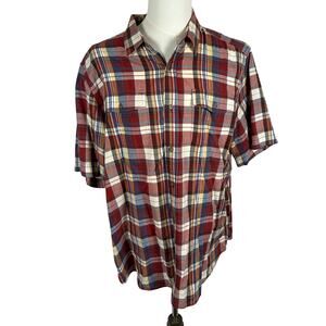Eddie Bauer Mens Red Blue Plaid Short Sleeve Button Down Shirt XL Classic Casual